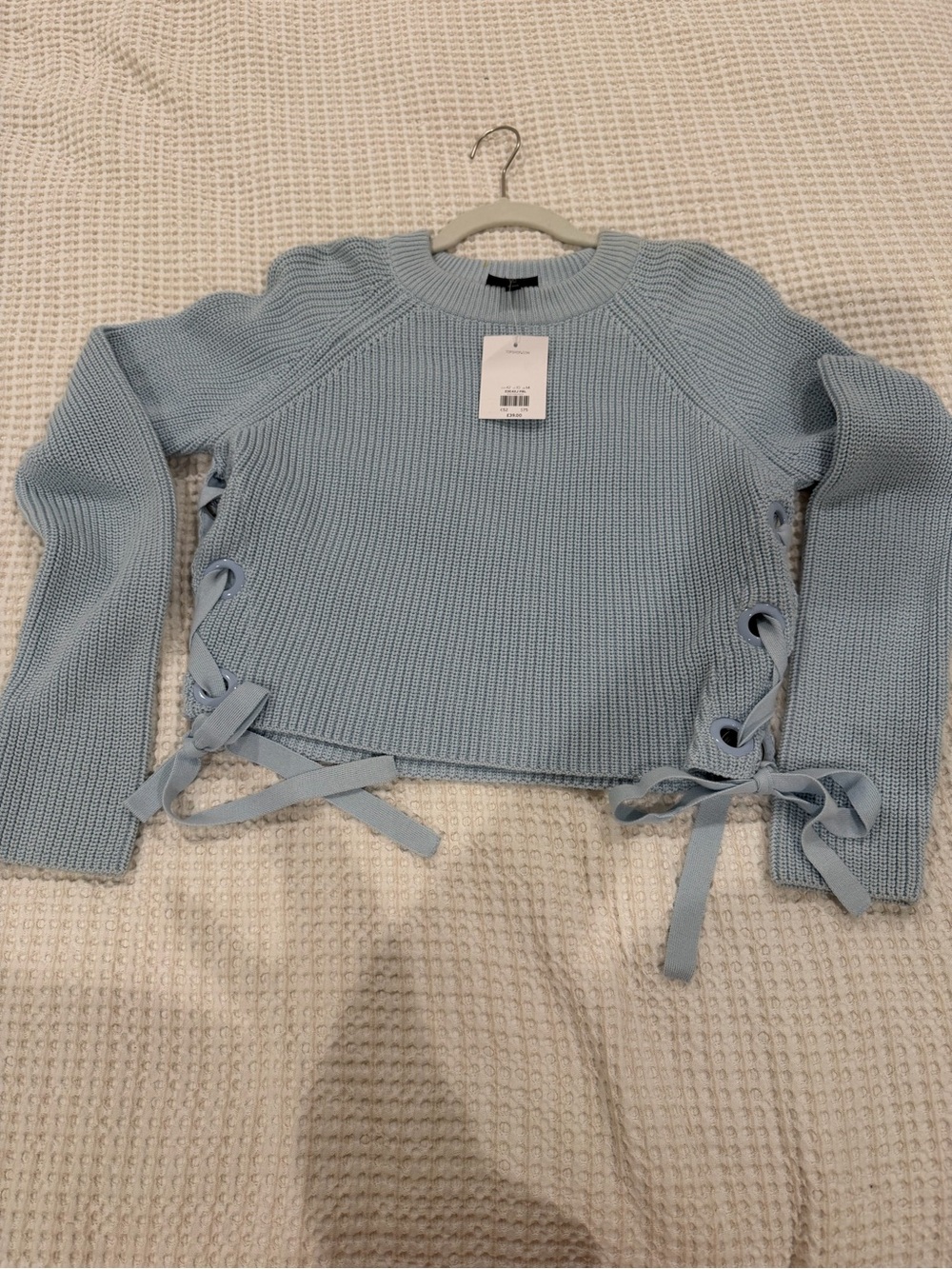 Topshop Pale Blue Side Lace-Up Knit Sweater